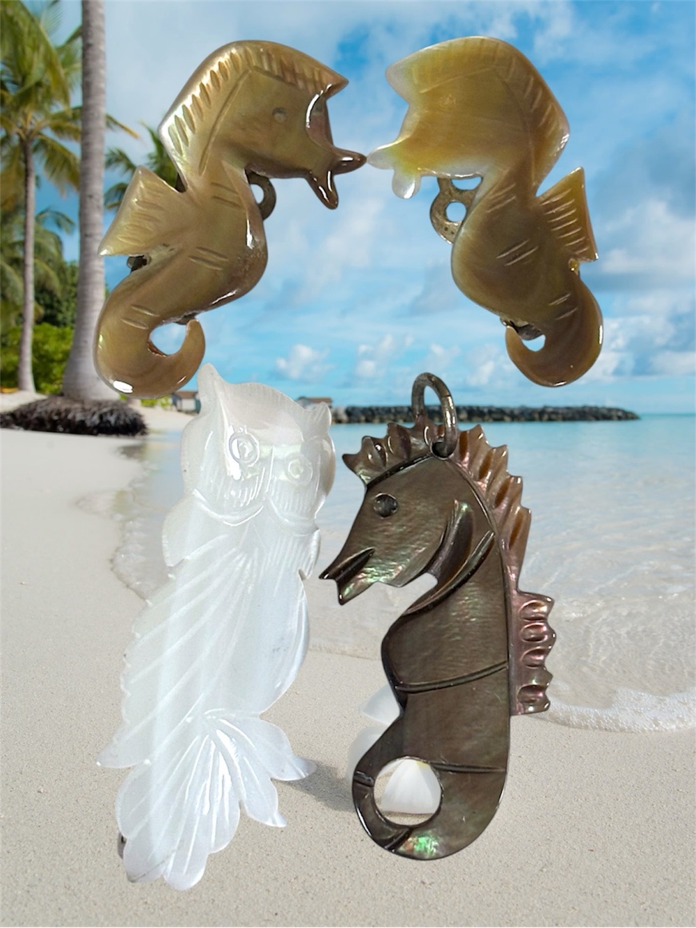 Curated VTG Mother of Pearl Jewelry Lot | Seahorse Owl Coastal Beach Collection